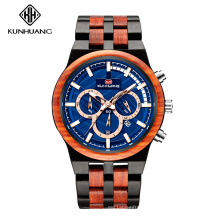 KUNHUANG 1018 Sports men's Wooden watch big dial sandalwood suit luminous calendar quartz watch